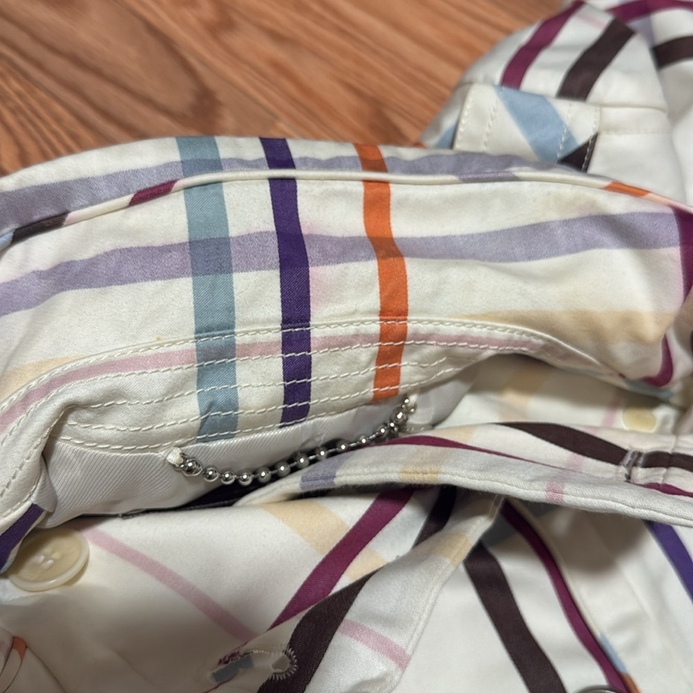 COACH Multicolor Plaid short Trench Coat belted jacket size 0 fall - Picture 9 of 10